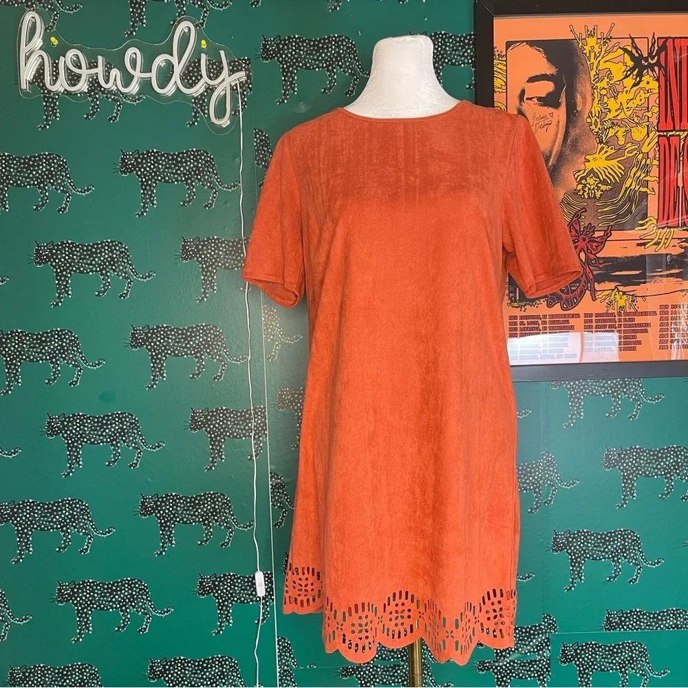 TCEC Burnt Orange Faux Suede Short Sleeve Shift Dress Size Small